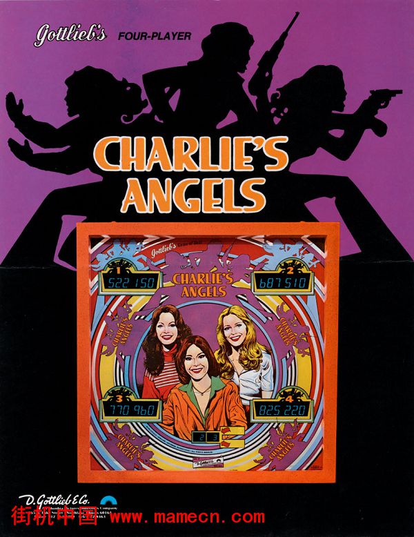 霹雳娇娃弹珠台Charlie's Angels街机游戏海报